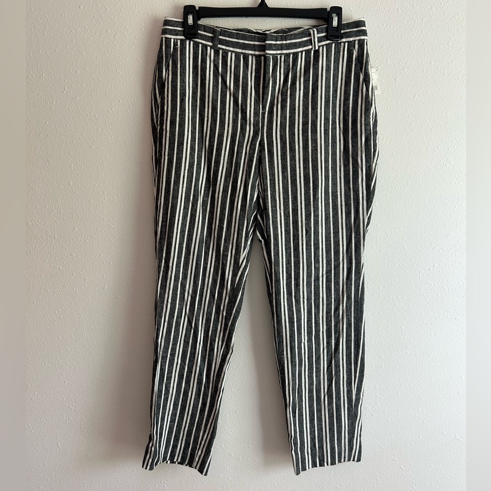 Banana Republic Avery Striped Ankle Dress Pants Sz 2 Gray White Linen Cotton NEW